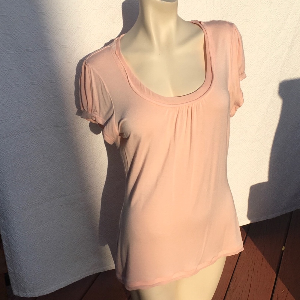 Lt Peach Short Sleeve Blouse with Decor sheer Lace